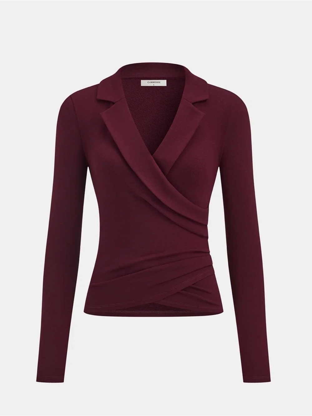 Commense Burgundy Wrap-Style Long Sleeve Top
